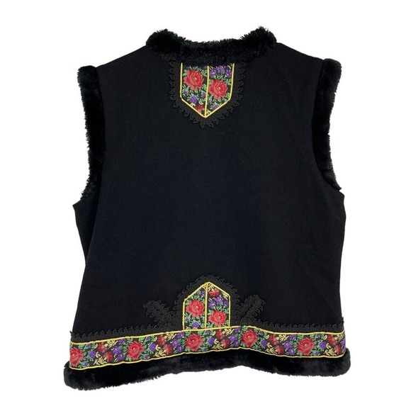 Victor Costa Occasion Black Vest Size Large Wool Faux Fur Soutache Trim Floral - Picture 6 of 11